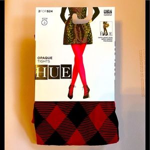 HUE red and black diamond opaque tights. Brand new in package!